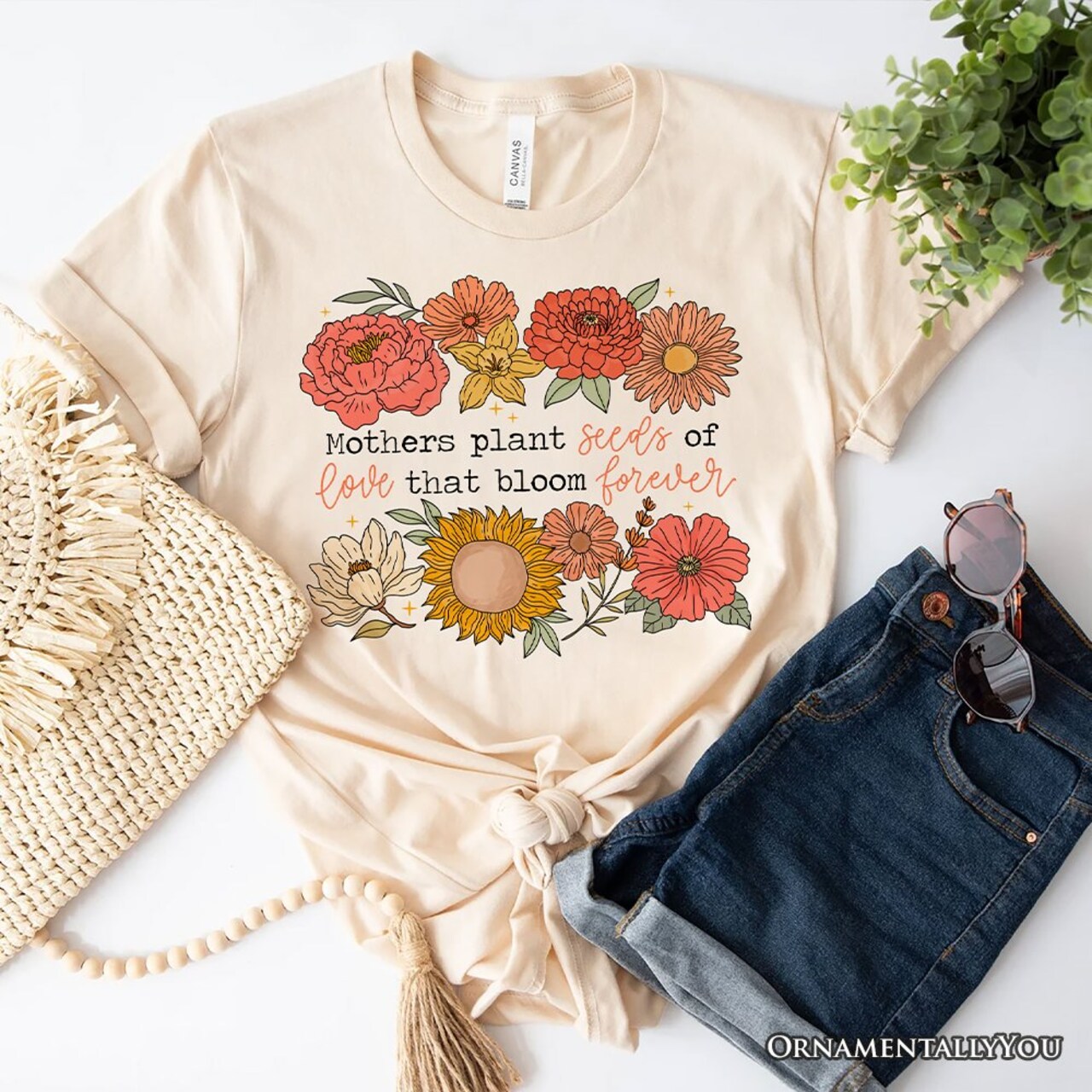Seeds of Love Mama Floral T-Shirt, White, Natural and Black Retro Tee for Sentimental Mothers